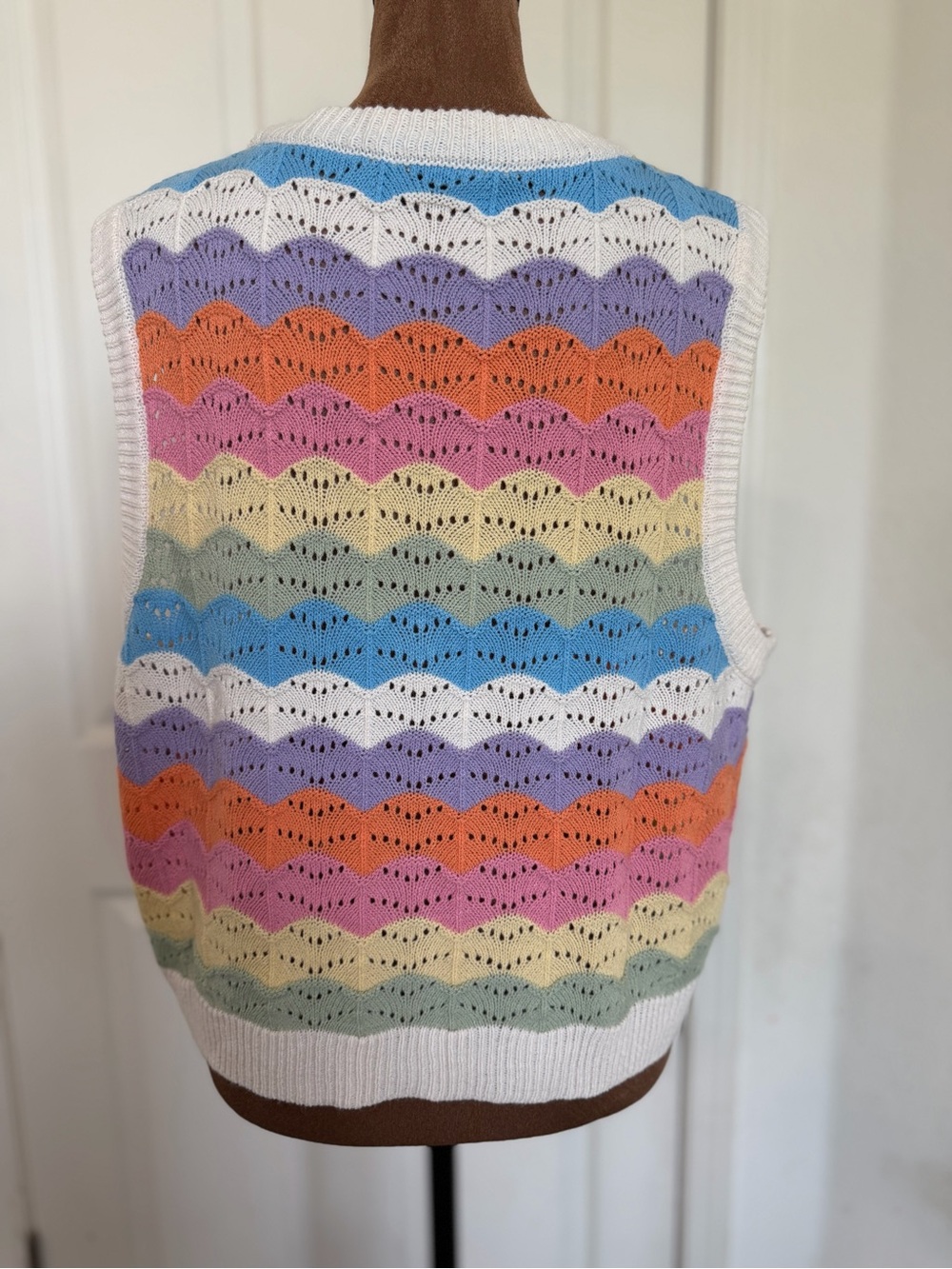 SHEIN Cream V-Neck Button-Front Sweater Vest with Pastel Stripes - Picture 2 of 9
